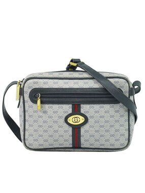 Gucci Vintage Micro GG Shoulder Bag Pochette Gray Navy